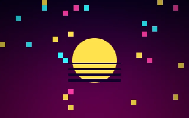 A glowing, abstract still in the colours of the Golden Arcade era